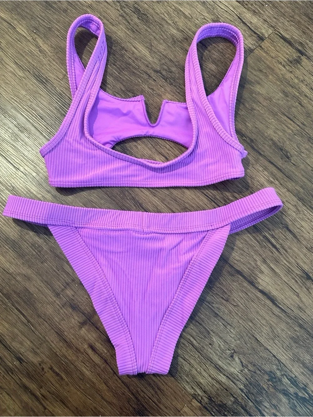 Frankie's Bikinis Purple Ribbed Cutout Cole Set